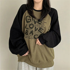 Vintage Raglan Long Sleeve Patchwork Sweatshirt