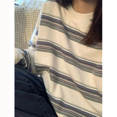 Vintage Striped Round Neck Oversized Sweatshirt