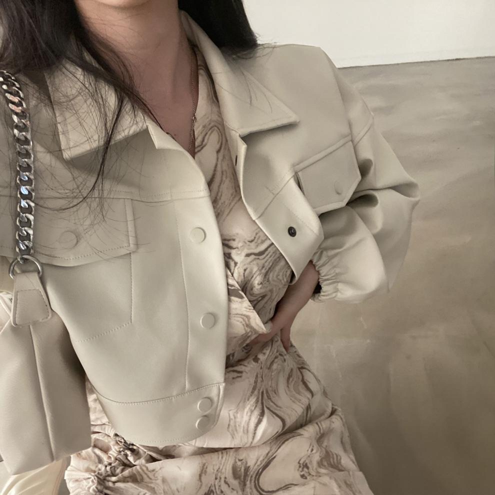 Button-Up Faux Leather Crop Jacket