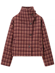 Stand Collar Wool Plaid Jacket