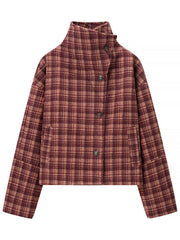 Women Stand Collar Wool Plaid Jacket