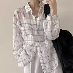 Plaid Print Thin Long Sleeve Blouse
