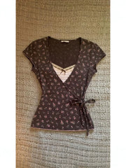 Floral-print fitted T-shirt