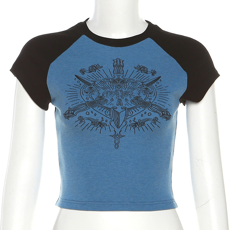 Punk Print Raglan Short Sleeve Crop Top - fairypeony