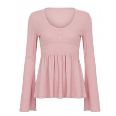 Lace Trimmed Doll Collar Slimming T-Shirt