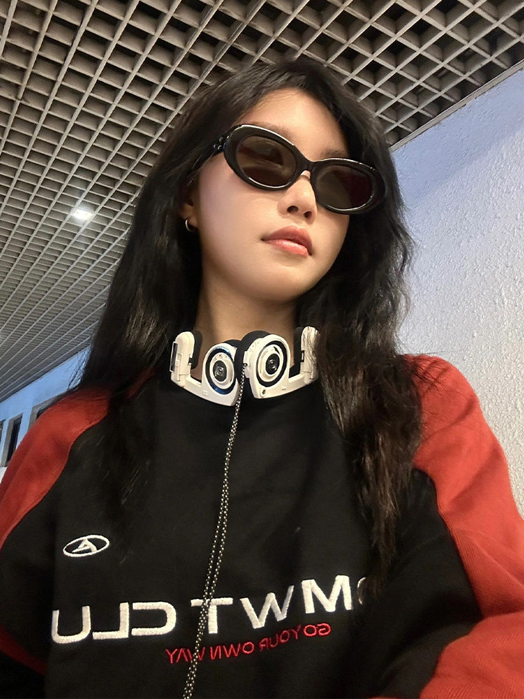 Embroidery Letter Contrast Color Raglan Sweatshirt - fairypeony