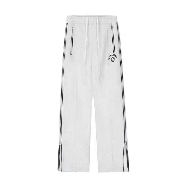 Side Zip Up Stretchy Waist Loose Sweatpants - fairypeony