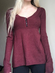 Womens Retro Burgundy Wool Blend Sweater