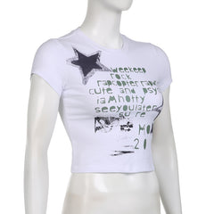 Graffiti Letter Star Print Short Sleeve Tee - fairypeony