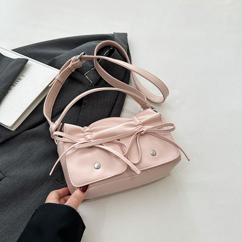 The Rosette Ribbon Leather Shoulder Bag - fairypeony