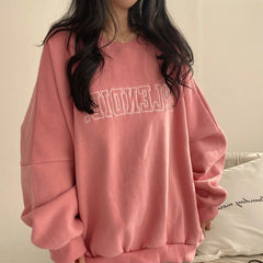 Solid Color Embroidered Logo Pullover Sweatshirt