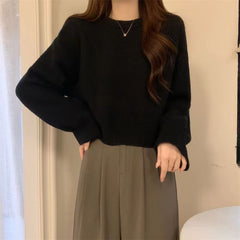 Solid Color Cropped Sweater