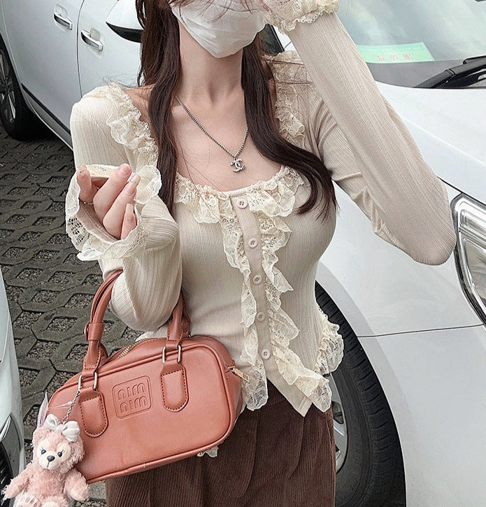 Fairy Patchwork Ruffled Lace Long Sleeve Tee