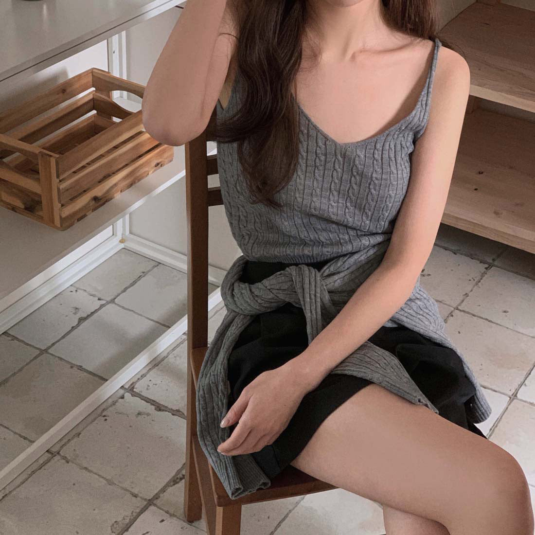 Aesthetic Knitted Cable Knit Cardigan Set - fairypeony