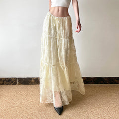 Lace Stitching Double layer Maxi Skirt