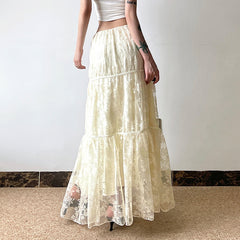 Lace Stitching Double layer Maxi Skirt