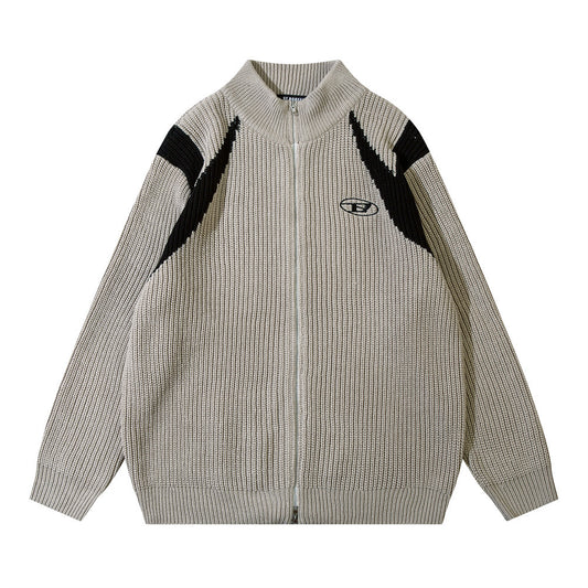 Patchwork Oversized Zip Up Cardigan - fairypeony