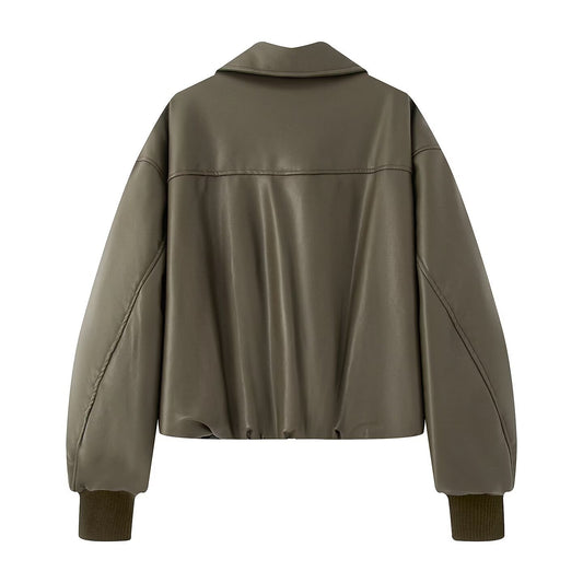 Motorcycle-Style Leather Cotton Coat – Padded PU Jacket in Green Black Brown S–L