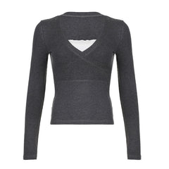 Lace Splice Crossover Long Sleeve Knit Tee