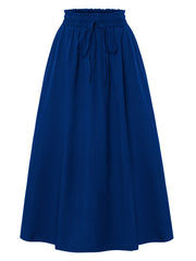 Drawstring Waist Casual Midi Skirt with Pockets - fairypeony