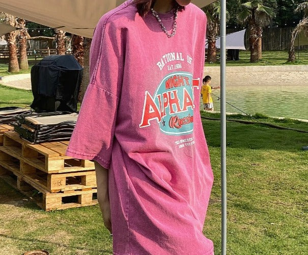 Vintage Logo Print Oversized T-shirt - fairypeony