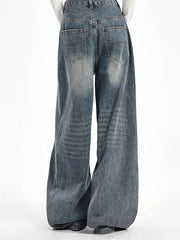 Plus size high-waist wide-leg jeans in vintage blue, back view