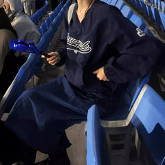 Vintage V-Neck Logo Embroidered Sweatshirt