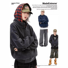 Faux Two-Piece Hooded Zip-Up Sweatshirt Streetwear Cardigan