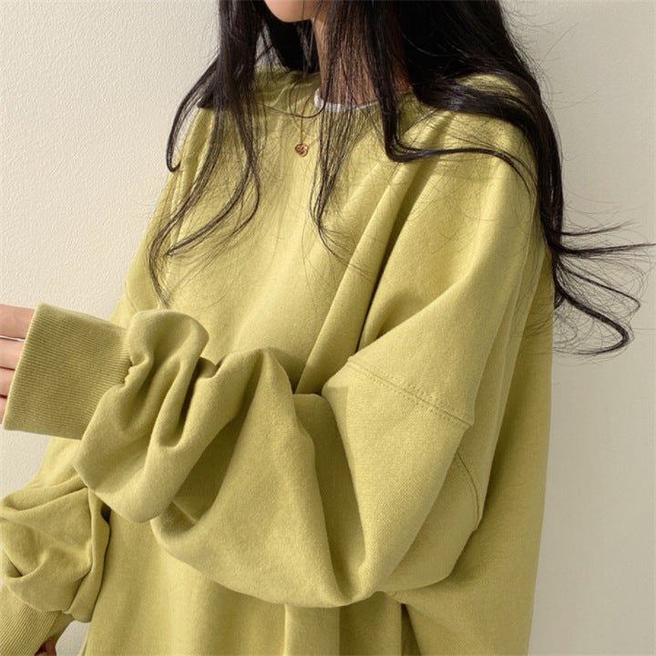 Solid Color Oversized Sweatshirt - fairypeony