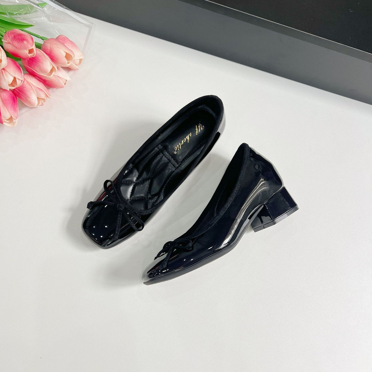 French Bow Square Toe Ballet Flat Shoes