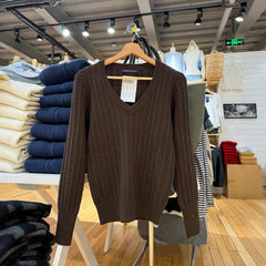 Women's V-Neck Cable Knit Long Sleeve Sweater