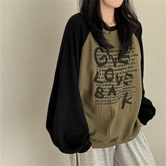 Vintage Raglan Long Sleeve Patchwork Sweatshirt