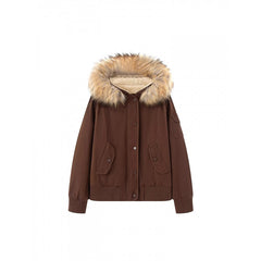 Womens Fur Collar Hooded Workwear Jacket