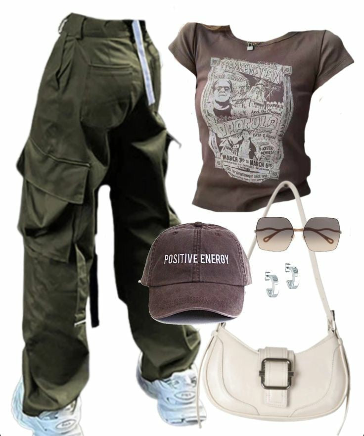 OOTD: Frankenstein T-shirt + Zip Fly Cargo Pants + Pu Leather Shoulder Bag