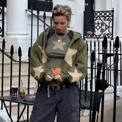 Multiple Star Patch kangaroo Pocket Oversized Hoodie - fairypeony