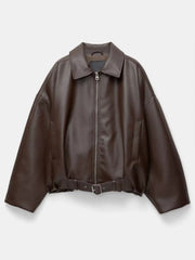 Womens Vintage Faux Leather Jacket with Belt