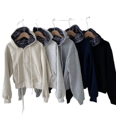 Retro Chic Loose Fit Plaid Hooded Zipper Sweatshirt