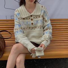 Fair Isle Jacquard Polo Collar Sweater