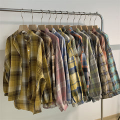 Vintage Plaid Oversized Loose Blouse