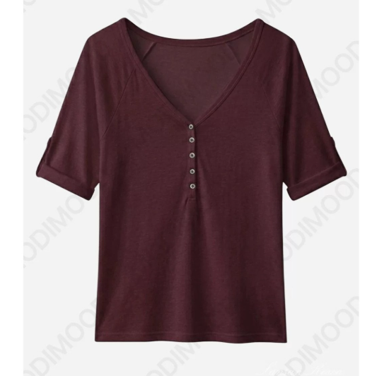 Slim fit half sleeve lapel top in burgundy red, product shot