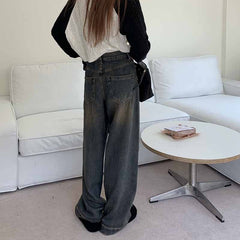 Vintage Faded Wash Straight Leg Boyfriend Jeans - fairypeony