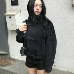 Retro Stand Collar Slim Fit Long Sleeve Woven Jacket