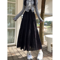 Embroidered Patchwork Spliced Maxi Skirt