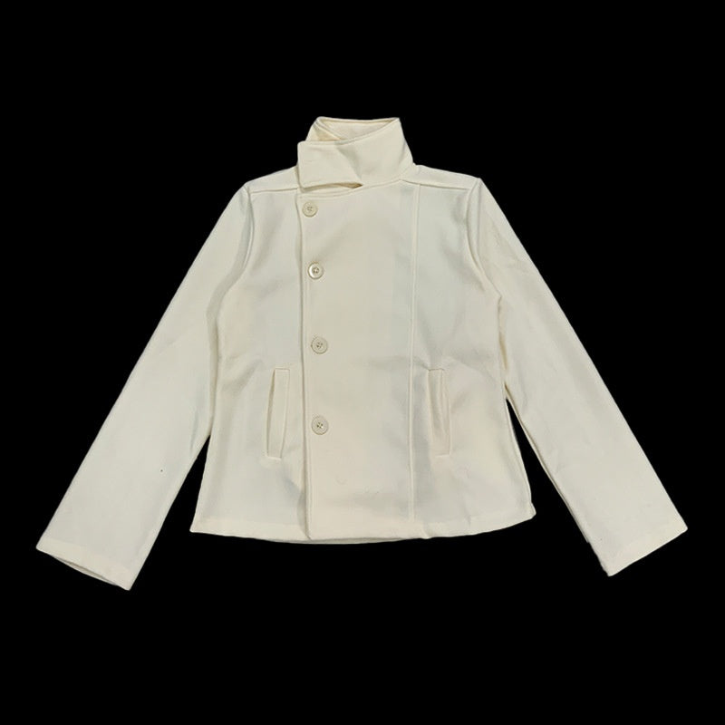 Korean style stand collar sweatshirt jacket in off-white