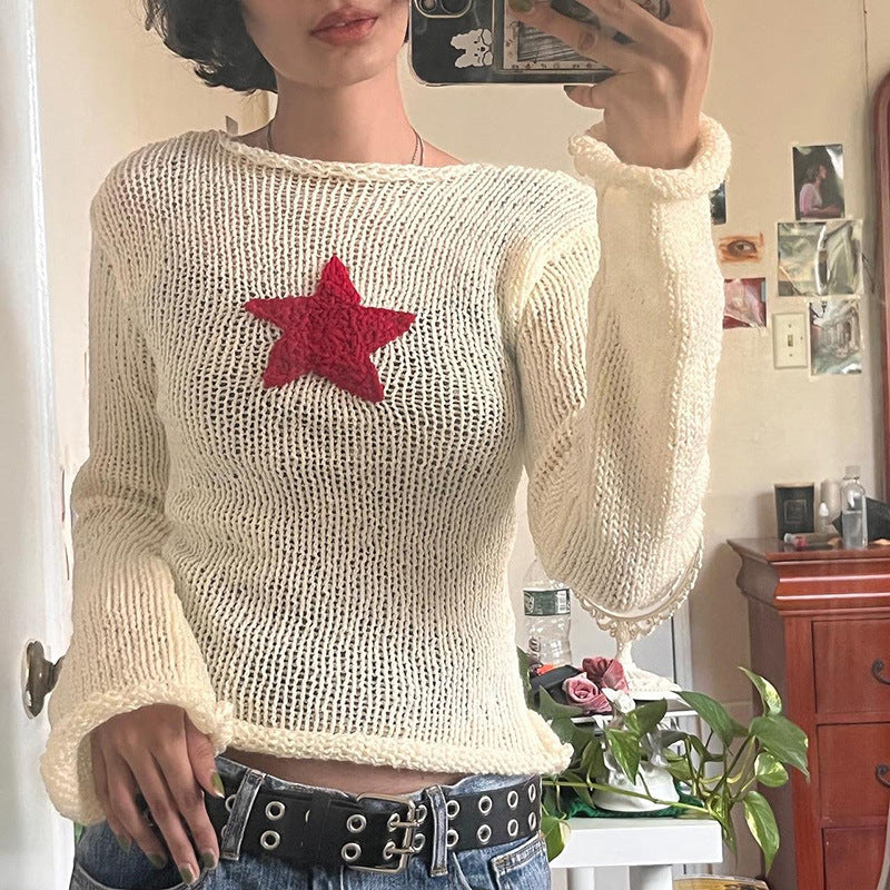 Star Crochet Knit Cropped Knit Top - fairypeony