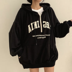 Vintage Letter Print Pullover Zipper Hoodie