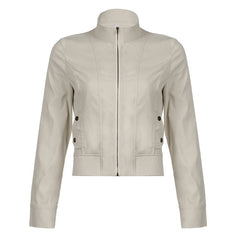 Lapel collar zip-up workwear jacket in cream white, product shot