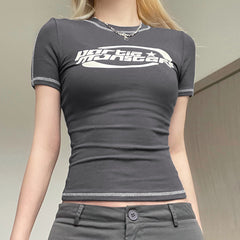 Stitched Short Sleeve Logo Graphic Tee - fairypeony