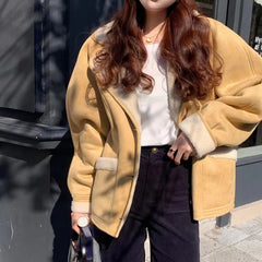 Vintage Lamb Wool Collar Loose Coat