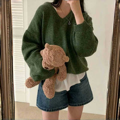 Dark Academia V-Neck Oversized Sweater